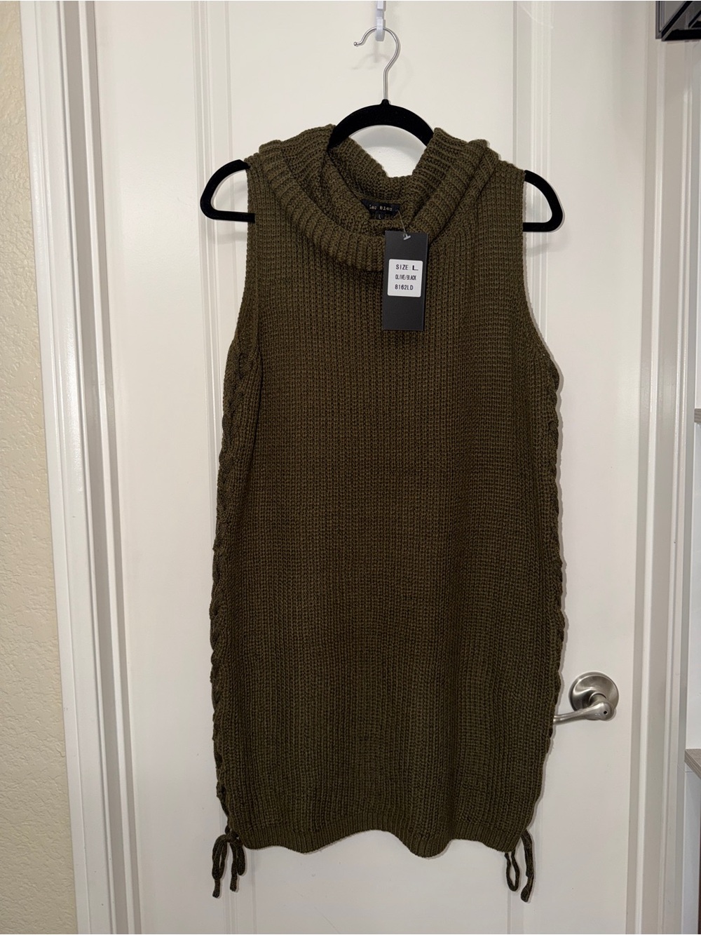 Sleeveless Knit Turtleneck Sweater Dress - Olive Green